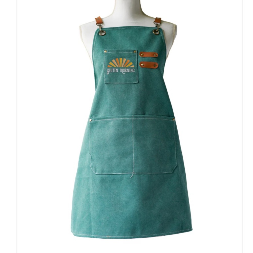 Blue 'Gluten morning' canvas apron